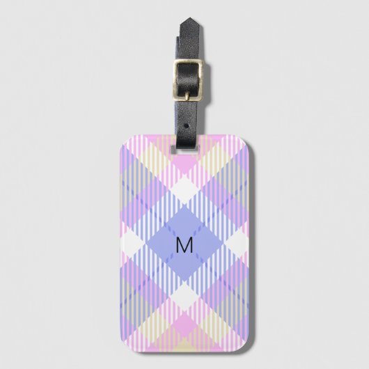 格子縞ブルーピンクイエロー ラゲッジタグ (正面縦)