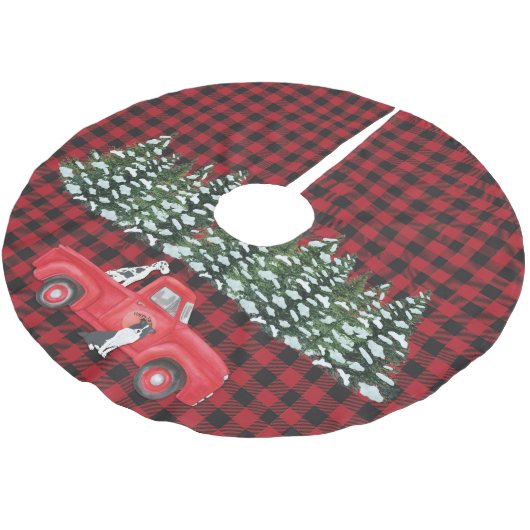 格子縞レッドブラックヴィンテージトラックファームハウスドッグ ブラッシュドポリエステルツリースカート (アングル)