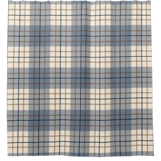 格子縞大きいパターン茶色がかった鋼色のクリーム シャワーカーテン (正面)