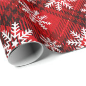 格子縞|の赤のかわいらしい雪片 ラッピングペーパー (ロールコーナー)