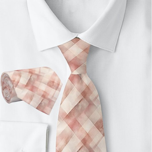 格子織ピーチピンク春 ネクタイ