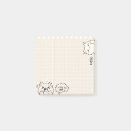 格子背景の猫が「こんにちは、会えて嬉しいです」と言っています ポストイット