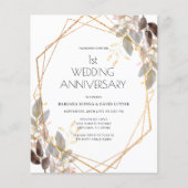 格安な葉っぱモチーフのゴールド 結婚記念日の招待状 (正面)