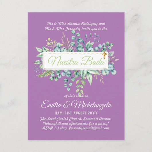 格安のモダンな結婚式招待状（葉のデザイン） ポストカード (正面)