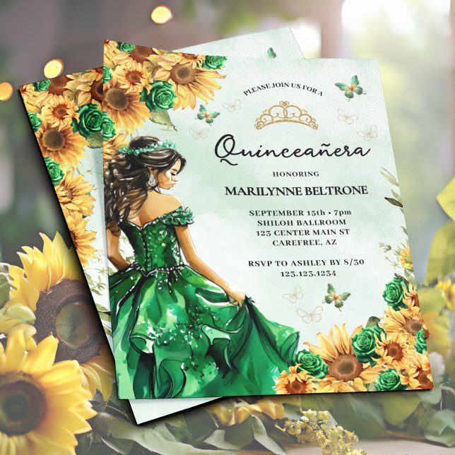 格安ひまわり蝶グリーンQuinceañera (クリエイターアップロード済み)