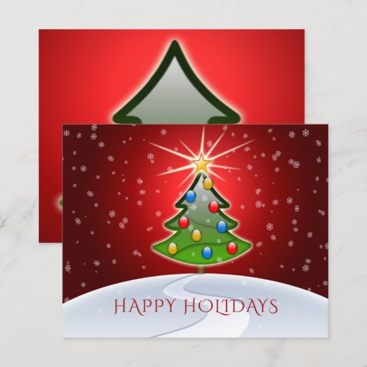 格安クリスマスツリー 赤 ビジネス休日カード (正面/裏面)