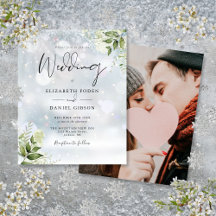 格安グリーン写真 冬の結婚式の招待状
