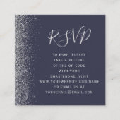 格安ダークブルーシルバー 結婚式 QRコード RSVP エンクロージャーカード (正面)