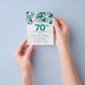 格安ティール(緑がかった色)シルバーバルーングリッター70誕生日 チラシ (手)