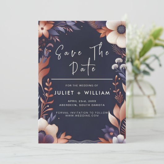 格安バジェットスタイリッシュネイビーブルー結婚ズ セーブザデート (スタンド正面)