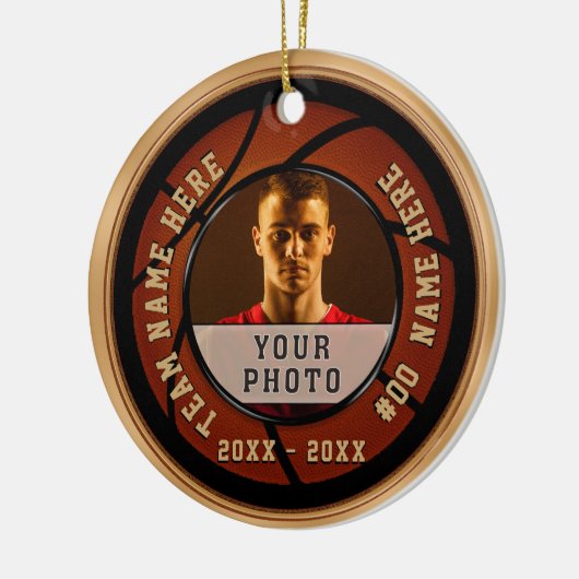 格安バスケットボールギフトアイディア,あなたの写真と文字 セラミックオーナメント (左)