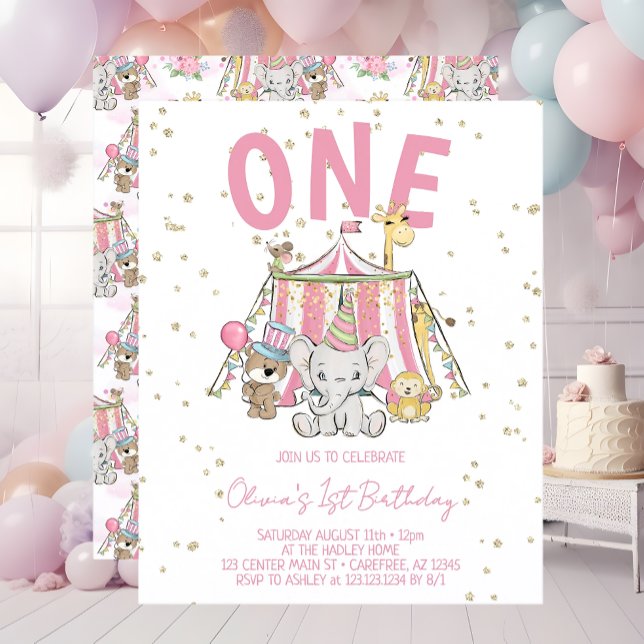 格安ピンクカーニバルサーカス子供の1歳の誕生日 (クリエイターアップロード済み)