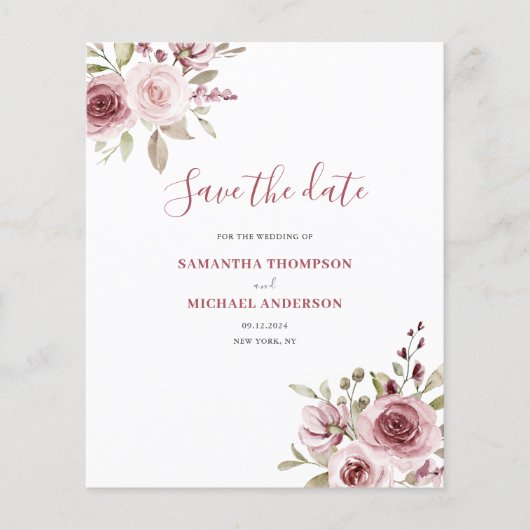 格安ピンクフラワーの結婚式Save The Date (正面)