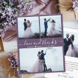 格安フォトコラージュMauve'結婚s Thank You Flyer チラシ<br><div class="desc">安モダンい「愛と感謝していすエレガント」手のスクリプトの書3枚の写真コラージュありがとう予算のフライヤー。結婚スタイリッシュ感謝していのテンプレート前面に3枚、背面に1枚。***ご注意！***詳しくは下にスクロール！***文字「愛と」と感謝していは、白い色のスワッシュを持つキュラシッ渦巻形のクな手文字のタイポグラフィのスクリプトフォントの上に白または埃っぽい梅の紫の背景。メッセージと名前をカスタムするを感謝していパーソナライズする。名前の間の小さな愛のハート。ノートもしを手書きしたい場合は、サンプル文字を削除して宇宙を増やす。***ご注意！***予算紙/チラシは紙薄。封筒が含まれていない***紙をアップグレードする太い紙のを変更する***デザインが切り取られるか画面に表示されない場合はもし、ライブデザインサービスを利用し頼てお楽しみくだ救済さい。ご注文はプリンタに直接届く。画面に表示される内容は、印刷され、出荷されるものである。だからトリプルチェックあなたのテキストのすべての情報、写真やスペルミスを受信するあなたの表示を正確に、他の誰も印刷前に何もチェックしない。</div>