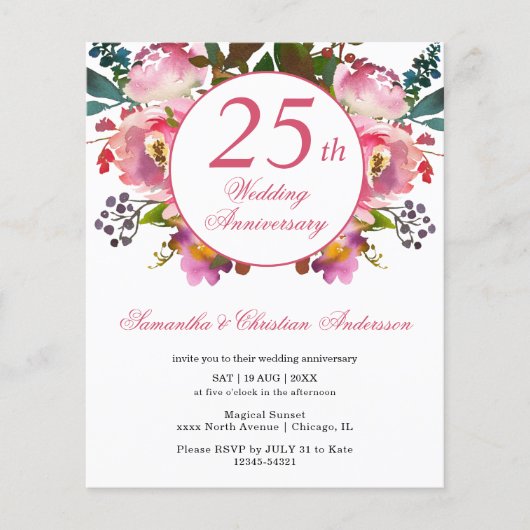 格安フラワー25周年結婚記念パーティー招待状 (正面)
