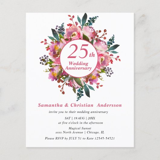 格安フラワー25周年結婚記念式招待状 (正面)