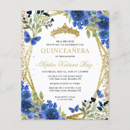 格安フローラネイビーブルー金ゴールドキンセアニラ招待状 チラシ