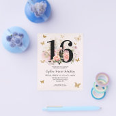 格安フローラピンク金ゴールドバタフライスウィート16誕生日 チラシ (シングル)