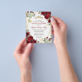 格安フローラブルガンディ金ゴールドキンセアニラ招待状 チラシ (手)