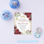 格安フローラブルガンディ金ゴールドキンセアニラ招待状 チラシ (シングル)