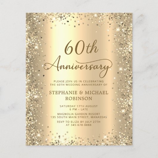 格安 ゴールド 60周年 結婚記念日 招待状 (正面)