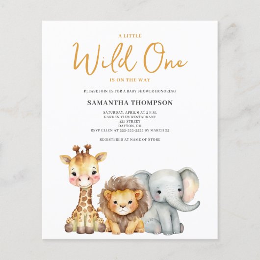 格安 Wild One サファリ ベビーシャワー招待状 (正面)