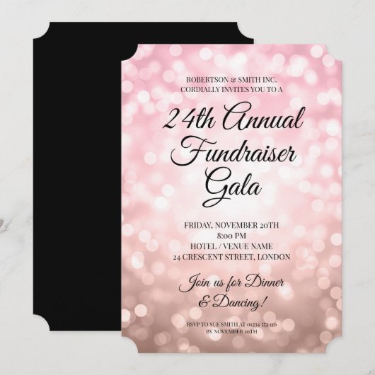 格式ばった企業の資金調達パーティー ローズゴールドの照明 招待状 (正面/裏面)