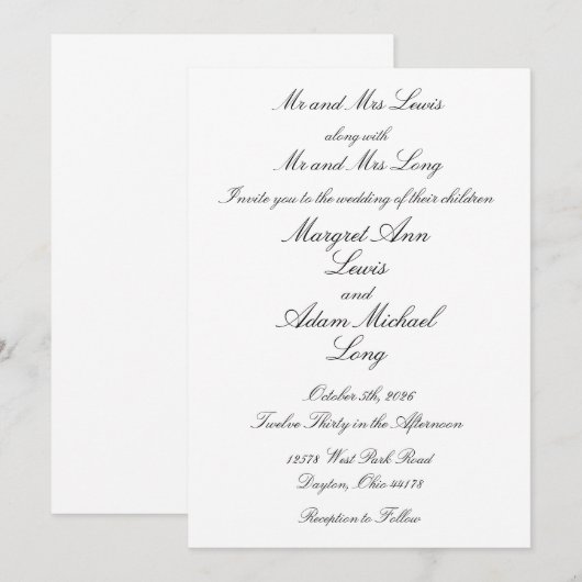 格式ばった結婚式 招待状 (正面/裏面)