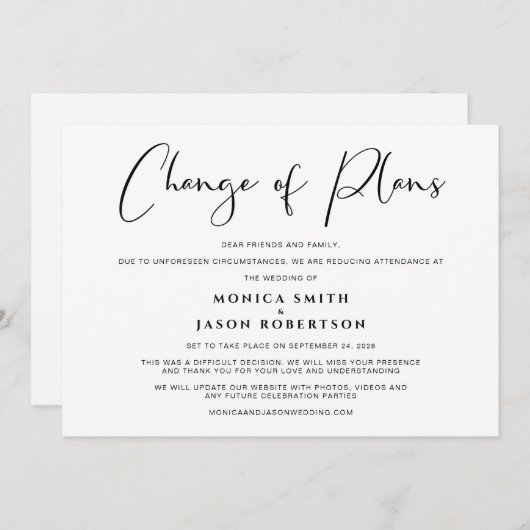 格式を変えたウェディングプランの変更　エレガント 案内状 (正面/裏面)