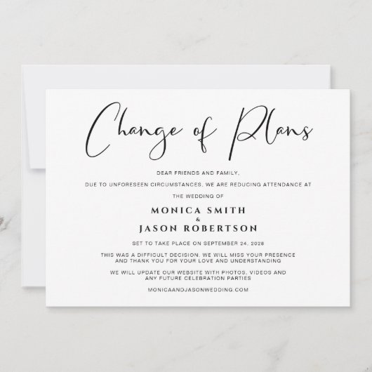 格式を縮小した結婚式の変更計画 エレガント 案内状 (正面)