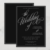 格式高いモダンな黒白の結婚式 招待状 (正面/裏面)