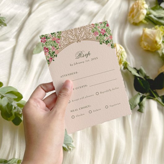 格式高い扉のエレガントなフェイク箔押し結婚式RSVP 出欠カード