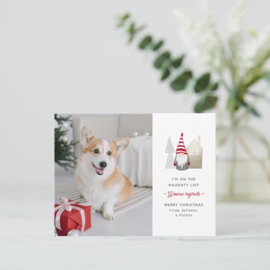 格言が後悔かわいいペットフォトクリスマス シーズンポストカード (スタンド正面)