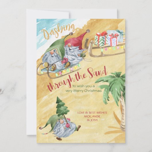 格言が砂の中をダッシュザサンドビーチクリスマス シーズンカード (正面)