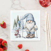 格言でバニーを雪片に乗せたスキー スタンダードランチョンナプキン (インサイチュ)