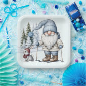 格言でバニーを雪片に乗せたスキー ペーパープレート (パーティー)