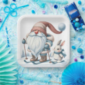 格言でバニーを雪片に乗せたスキー ペーパープレート (パーティー)