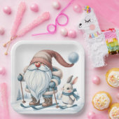 格言でバニーを雪片に乗せたスキー ペーパープレート (パーティー)