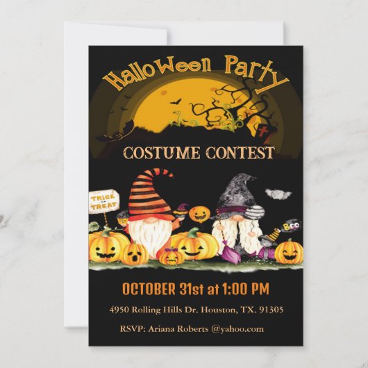 格言とカボチャのハロウィーンの衣装パーティー 招待状 (正面)