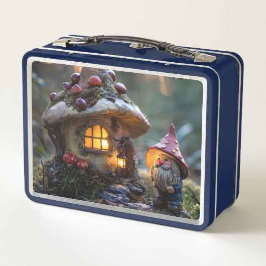 格言とキノコの家、ファンタジーデザイン メタルランチボックス (裏面)