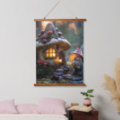 格言とキノコの家、ファンタジーデザイン 吊り下げ型タペストリー (寝室)