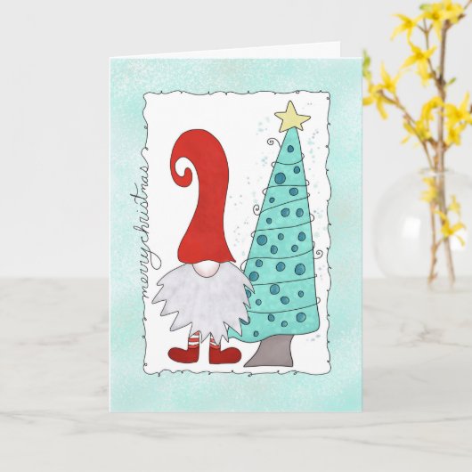 格言とクリスマスツリーのクリスマスアニメ カード (黄色い花)