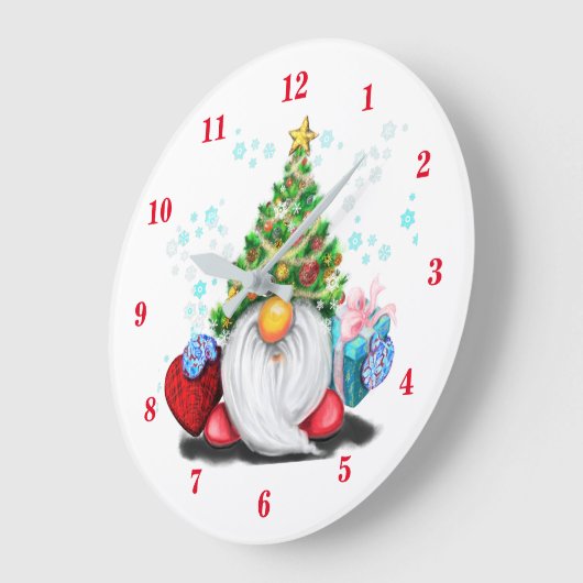 格言とクリスマスツリーハットとギフト – Fu ラージ壁時計 (傾斜)