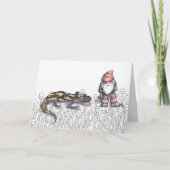 格言とサンショウウオが雑草の中に立っている カード (正面)