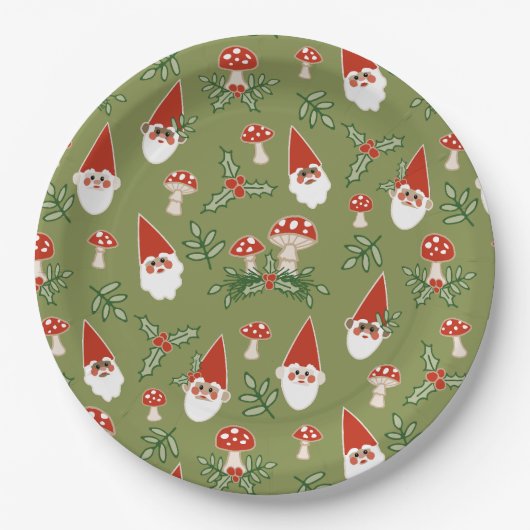 格言とマッシュルームオングリーンウッドランドホリデイ ペーパープレート (正面)