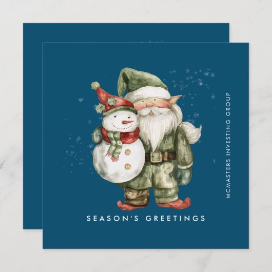 格言と雪だるまシーズンズグリーティングビジネスフラット シーズンカード (正面/裏面)