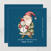 格言と雪だるまメリークリスマスビジネスフラットH シーズンカード (正面/裏面)