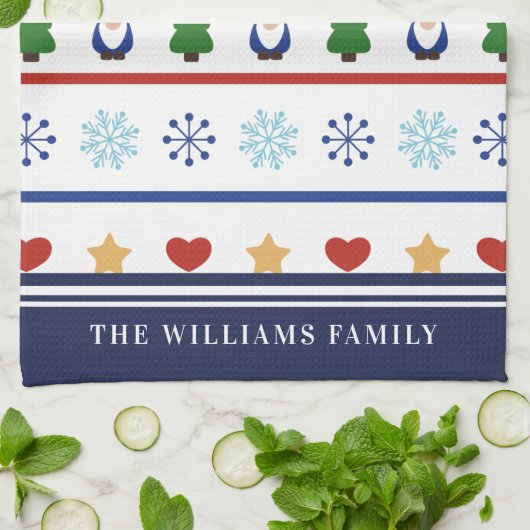 格言と雪片クリスマスパターン-名前 キッチンタオル (折り畳み)