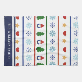 格言と雪片クリスマスパターン-名前 キッチンタオル