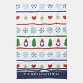 格言と雪片クリスマスパターン-名前 キッチンタオル (縦)